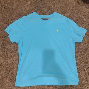 BRIGHT BLUE AND YELLOW EMBROIDERED POLO TEE